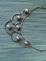 Taxco 925 Sterling Silver Mid Century Tiered & Linked Ball Bead Bib Necklace