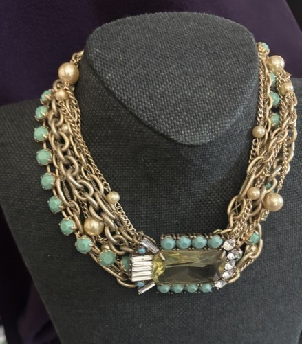 ABS Allen Schwartz Multi Chain Rhinestone Statement Necklace