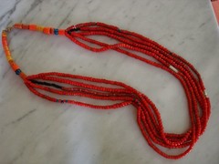 Vintage Antique Venetian Red White Heart Trade Bead Necklace