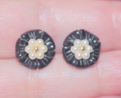 VINTAGE BLACK ONYX FLOWER JACKETS FOR EARRINGS USE WITH ANY STUDS