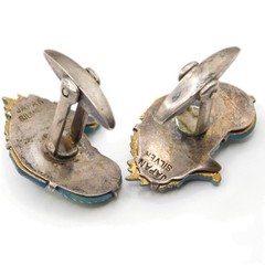 WHIMSICAL VINTAGE JAPANESE SEAHORSE ENAMEL CUFFLINKS, SILVER & ARITA PORCELAIN