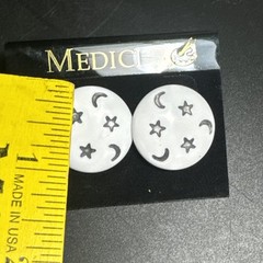 Vintage Medici Pierced Lucite Earrings Round Boho Stars Moon Magical White Sky