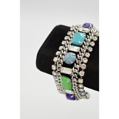 Juicy Couture Crystal Bracelet Cabochon Rhinestone Baguette Colorful RARE BinO