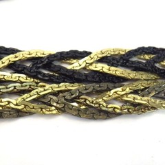 Set of 2 Vintage Flat Braided Necklaces Serpentine Chain Gold/Black/Silver 24″