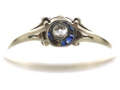 Art Deco Style Lab-Created Diamond & Sapphire Engagement 14K White Gold FN Ring