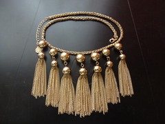 Monet Necklace 7 Fringe Tassel Chocker Gold Tone Egyptian Revival