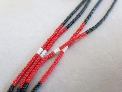 Necklace Red Gray Black 2mm Beads with Porcupine Quills 26 inch [1919]