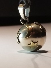 Rare Harmony Fairy Bell Necklace Vintage Silver Moon Stars Galaxy Charm Folk Art