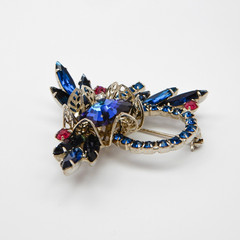 Juliana Delizza Elster Brooch Rivoli Margarita Blue Crystal Rhinestone Brooch