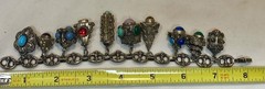 Italian Etruscan Revival 800 Silver Fob Charm Bracelet Semi Precious Stones