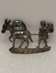Vintage Silver Pack Mule And Peasant Brooch Raw Natural Emeralds