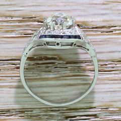 Art Deco 3CT Lab-Created Diamond & Sapphire Wedding 14K White Gold Finish Ring