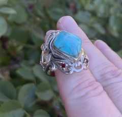 JTV Blue Composite Turquoise Rhodium Over Silver Ring .18ctw Size 10