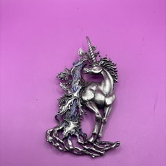 Vintage JJ Unicorn Large Brooch Pin Pewter Plated Mythical Fantasy Fairytale