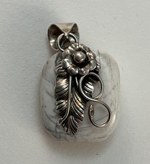 Vintage 925 Sterling Silver White Howlite Pendant Slide Southwestern
