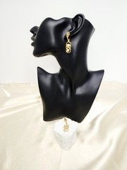 Vintage Gold Tone Clip On Dangle Drop Earrings With Rhinestones – 3 Rings Design