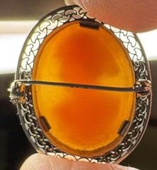 Vintage Cameo Carved Shell Portrait Of Lady Silver Filigree Brooch
