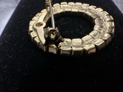 Vintage Double Circle Pin AB Crystals Clear Aqua Color Gold Plated Vtg Clasp
