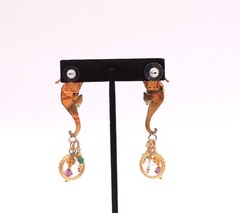 Lunch At The Ritz Seahorse Earrings Dangle Drop Pierced Vintage 90’s Jeweled