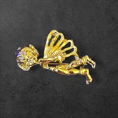 Vintage Gold Tone Fairy Brooch Flying Pixie Angel Fantasy Figural Pin