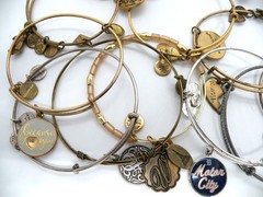 Lot of 25 Alex and Ani Wrist Silver & Gold Tone Charm Bracelet Bangles