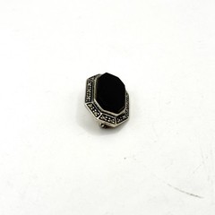 Vintage Art Deco 925 Sterling Silver Black Onyx Marcasite Brooch 1″ Pin Octagon