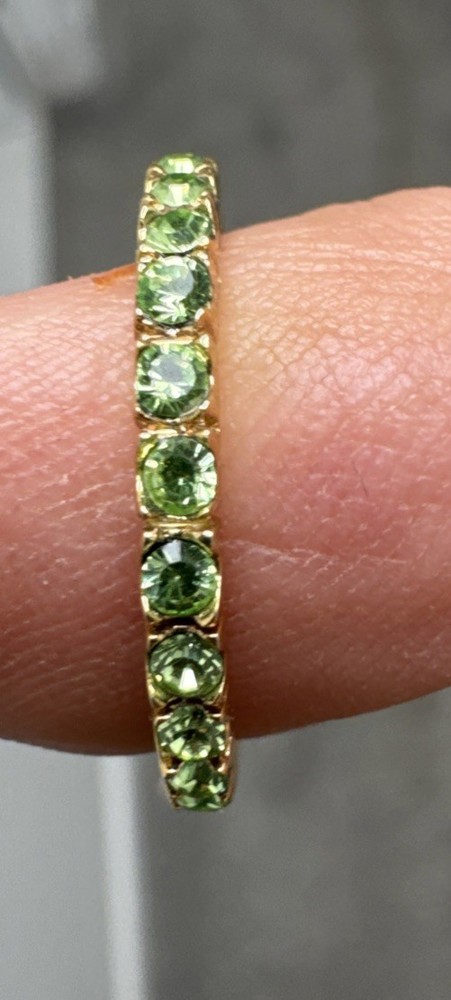 Vintage Silver Tone Full Round Cut Modern Eternity Green Peridot Ring Size 8.25