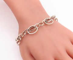 925 Sterling Silver Vintage Bracelet Modernist CZ Geometric Oval Link BT12087