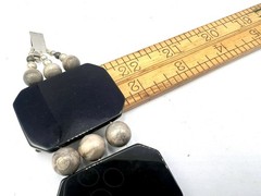 Vintage Chunky Black Stone Gemstone Silver Bead Wide Bracelet RO-DO NOS Saks