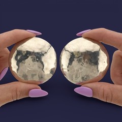 Vintage Suzanne St. Claire Sterling Silver Hammered Disc Statement Stud Earrings