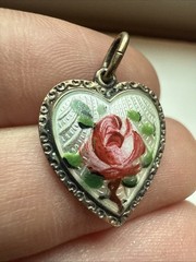 VINTAGE ENAMEL DAVID ANDERSEN ROSE FLOWER HEART STERLING CHARM