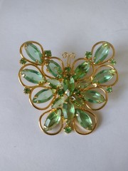 Unsigned Light Green Baguette Rhinestone Butterfly Brooch or Pendant
