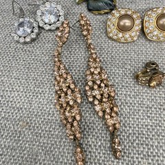 Vintage Rhinestone Earring Lot 11 Pair Dangle Leaves Crystal Monet Roman