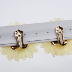 VTG Coro Cream Plastic Filigree Flower AB Rhinestone Clip On Earrings Costume