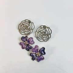Vintage Y2K Flower Earring Set Purple Gold Floral Studs Whimsygoth Cottagecore