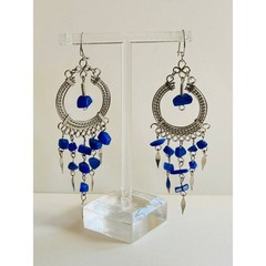 VTG hoop chandelier Earrings silver blue moonstone beads Flashy Dangle Pierced