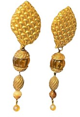 Vtg KATE HINES Signed Convertible Gold Tone Amber Lucite Couture Clip Earrings