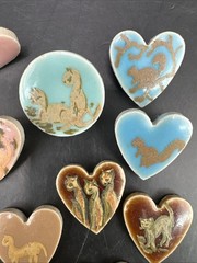 Vtg Miniature Ceramic Tile Lot Cats Hand Painted Brooch Squirrel Kitten Craft