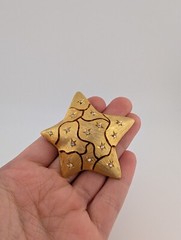 Vintage Signed JJ Brushed Gold Tone White Glass Rhinestone Chunky Star Brooch