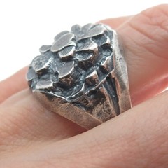 925 Sterling Silver Vintage Modernist Nugget Oxidized Ring Size 11.75