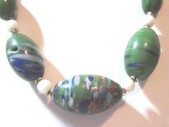 Green and Colors Vintage Art Glass Beaded Necklace