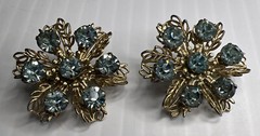 Vintage 1950’s Rhinestone Metal Set 2 Brooches Flower