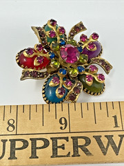 Vtg Selro Selini Dimensional Brooch Fruit Salad Flower Amazing Color Crystals