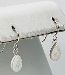 925 Sterling Silver Lab Created Pear White Opal Fishwire Pierced Earrings