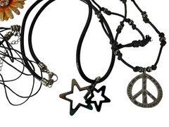 Vintage 90s Y2K Necklace Beaded Leather Choker Lot Of 5 Peace Flower Star Heart