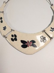 Vintage Enamel Over Copper Necklace 17.5″ Collar Artisan 60s 70s Hippie Boho
