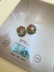 Vintage Rhinestone Clip-on Earrings Orange Green Yellow Flower Shape Judy Lee