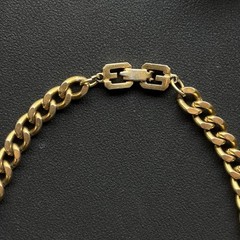 Vintage 1980 Givenchy Paris New York Gold Bold Curb Chain Cabochon Necklace 16”