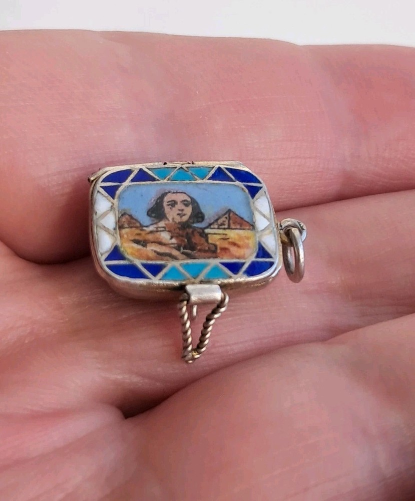 Antique Art Deco Egyptian Revival Silver 800 Enamel Moses Basket Pendant