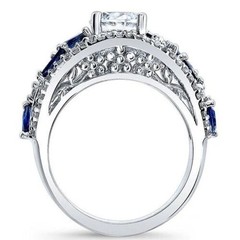 2.10 Ct White Diamond & Sapphire Art Deco Vintage Wedding Ring 925 Silver